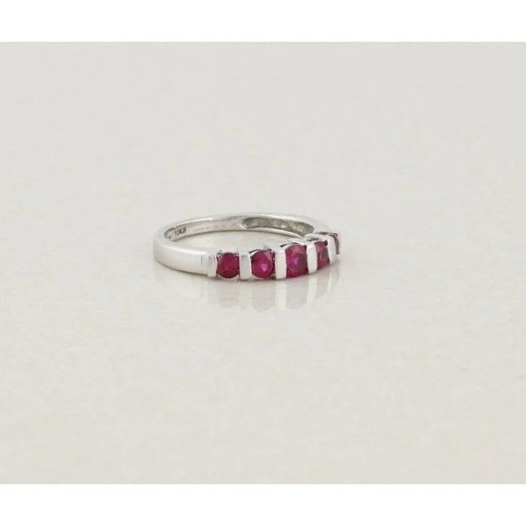 10k White Gold Lab Created Ruby Band Ring Size 5 - Picture 6 of 7